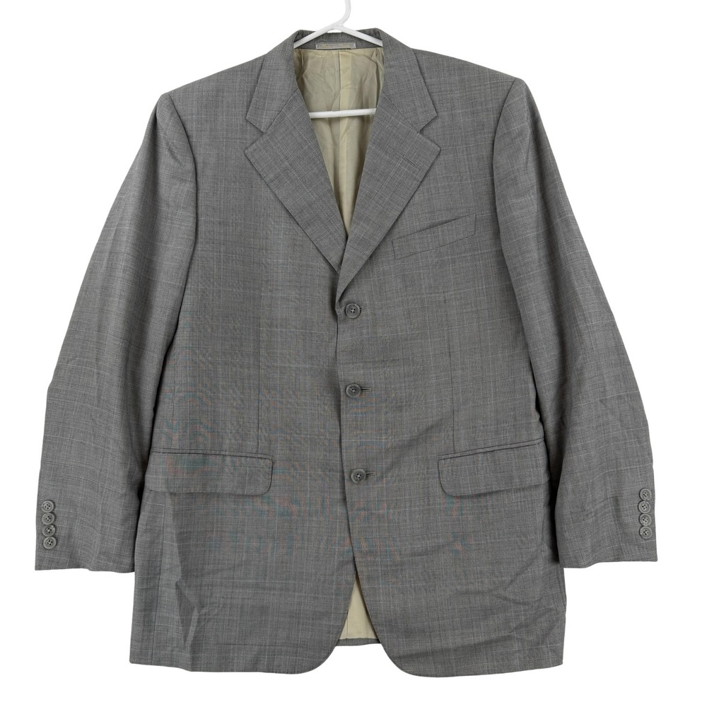 Corneliani Suit Jacket Mens EU50 42R Gray Plaid‎ Wool Silk 3 Button Made Italy